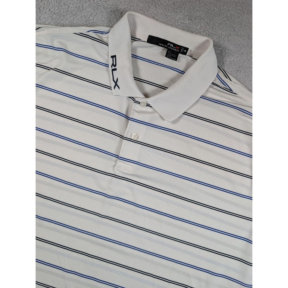 RLX Ralph Lauren Mens XXL White Striped Short Sleeve Golf Polo Shirt